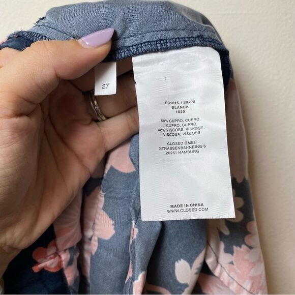 CLOSED Japanese Cherry Blossom Print Straight Leg Pants in Navy/Pink Sz 27 - Picture 13 of 14
